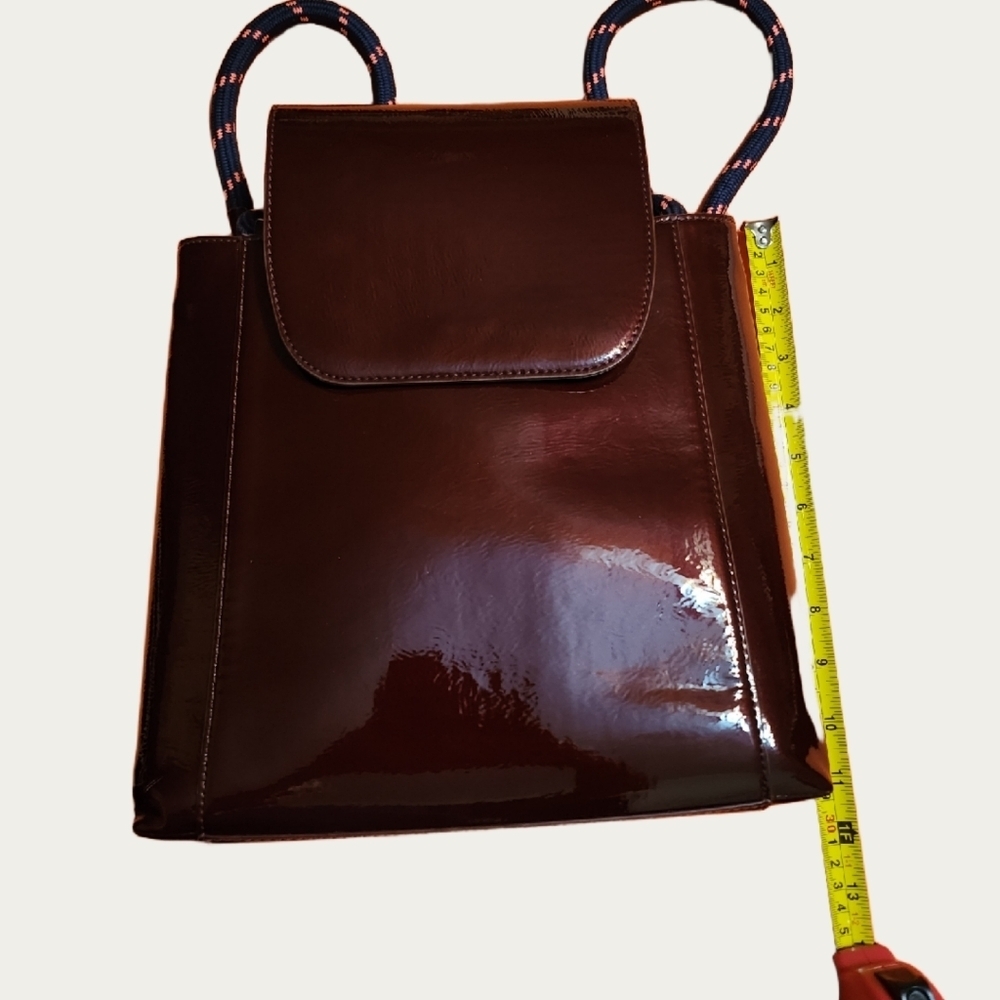 BURGUNDY FAUX Patent LEATHER Backpack - Picture 8 of 12